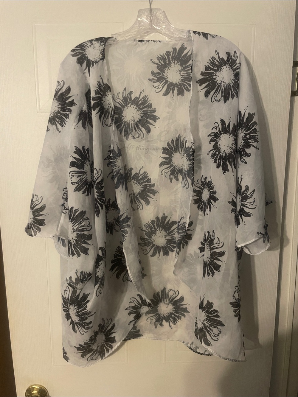 Sheer White Floral Open-Front Kimono Cape